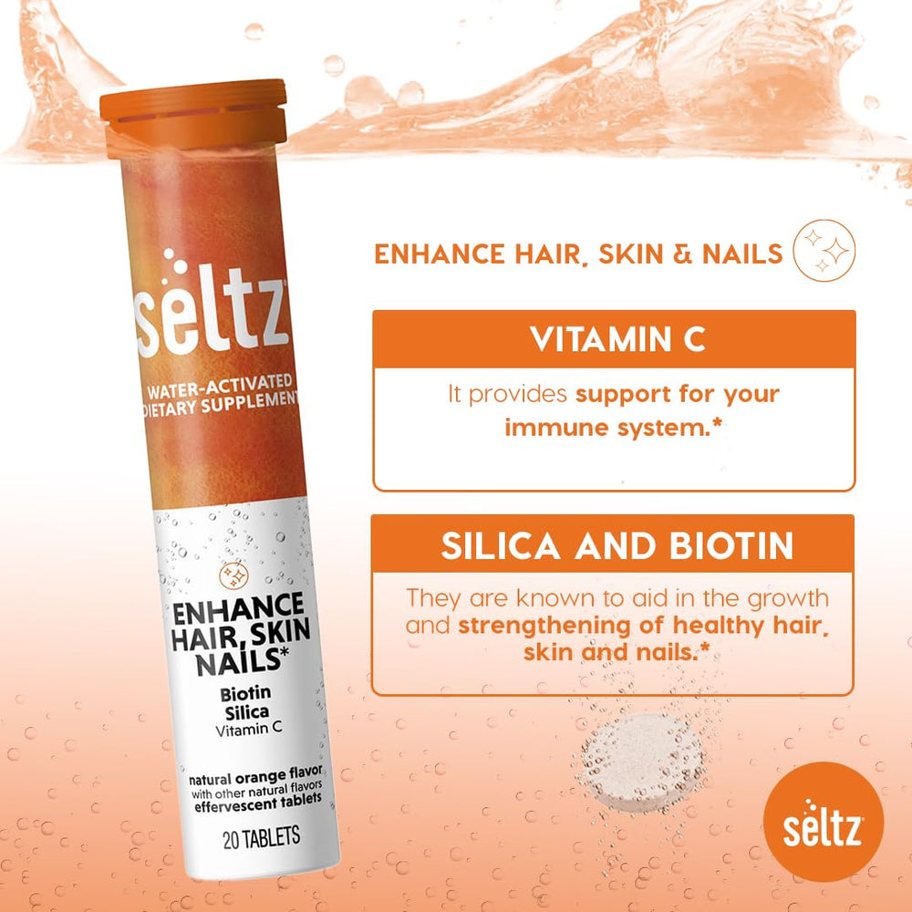 Seltz Enhance dissolved in sparkling water showing a refreshing sugar-free option