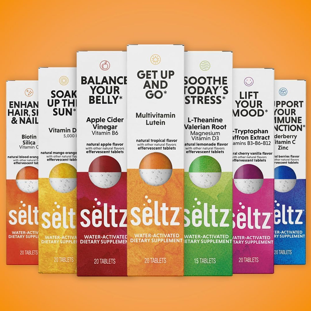 Seltz Get Up and Go in a backpack ready for travel and on-the-go use