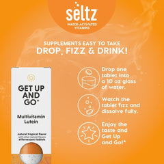Seltz Get Up and Go in a morning desk scene for a quick vitamin ritual