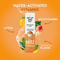Seltz Get Up and Go tablet dropped into water beginning fizz for quick refreshment