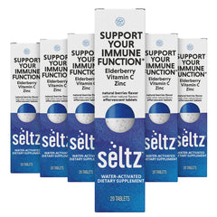 Seltz bottle with elderberry label ready for daily immune support.