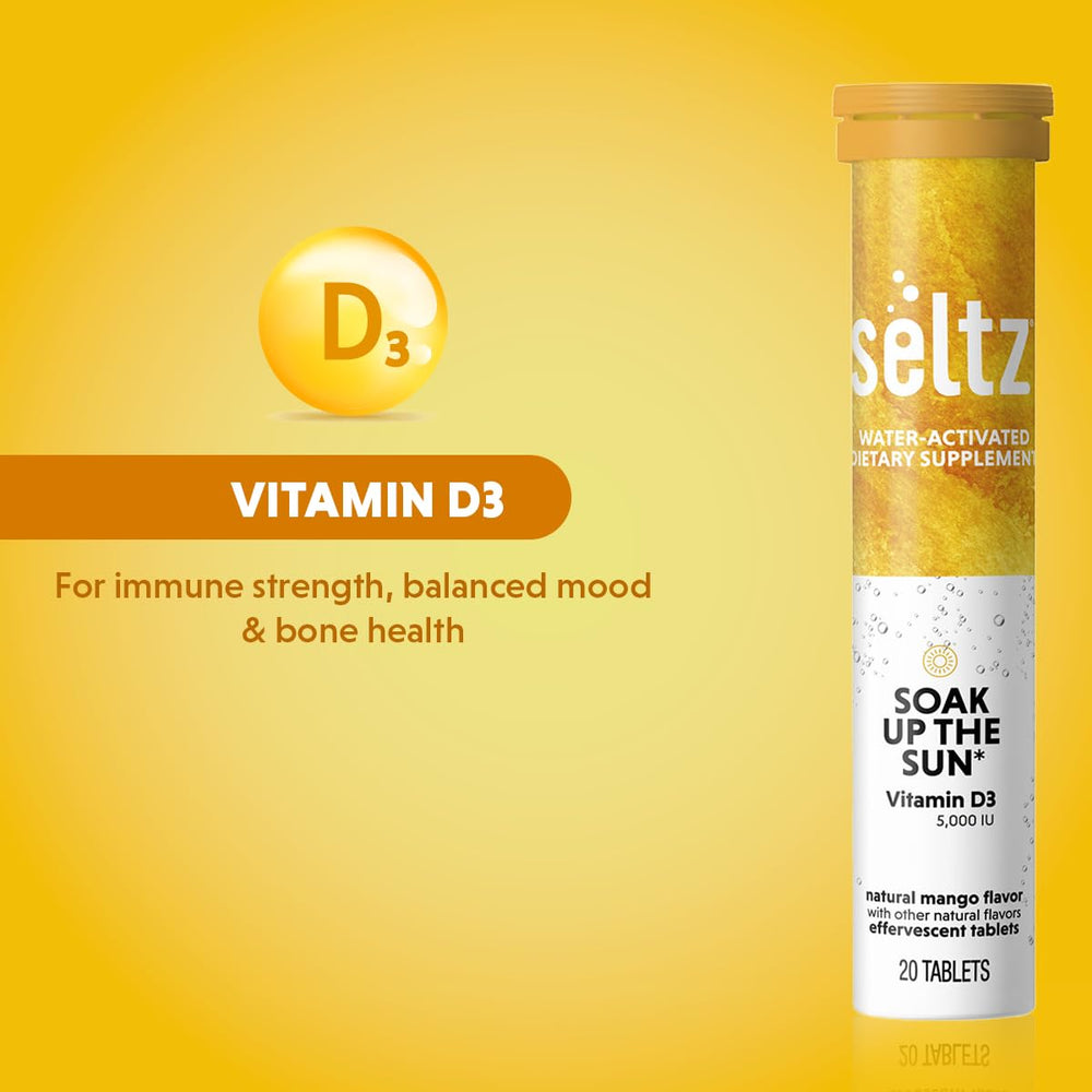Seltz Soak Up The Sun mango orange flavor close-up in a glass.