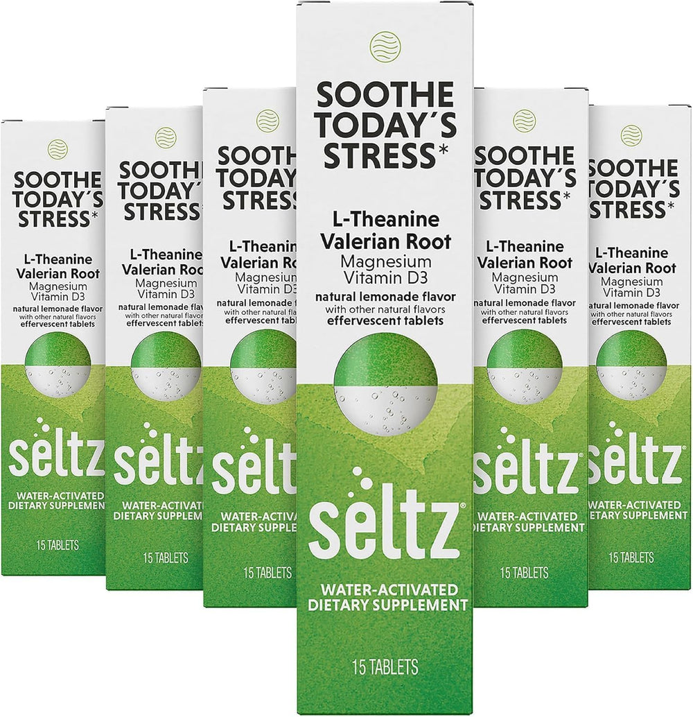 Seltz Soothe lemonade tablet dissolving in water for a refreshing mood boost