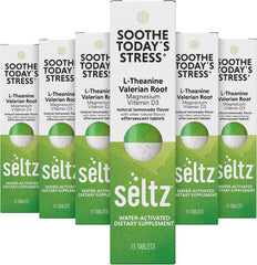 Seltz Soothe lemonade tablet dissolving in water for a refreshing mood boost