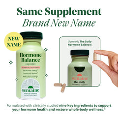 Close-up of Semaine Hormone Balance capsules highlighting mood and energy-supporting ingredients