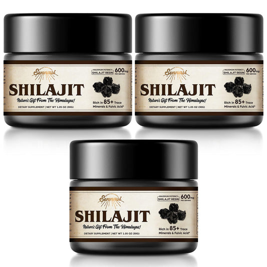 Sennasi Shilajit Resin bottle closeup showing a pure mineral-rich extract for daily use