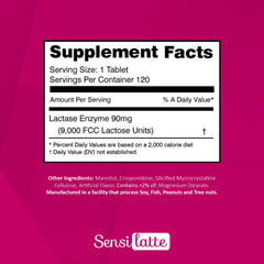 Bottle shows 9,000 FCC potency for reliable lactose breakdown