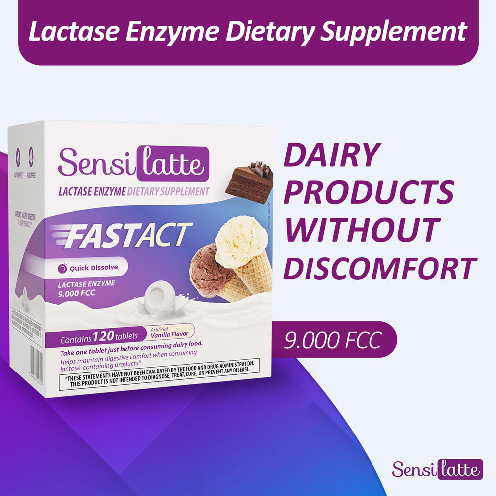 Sensilatte packaging and label designed for quick reference during meals.
