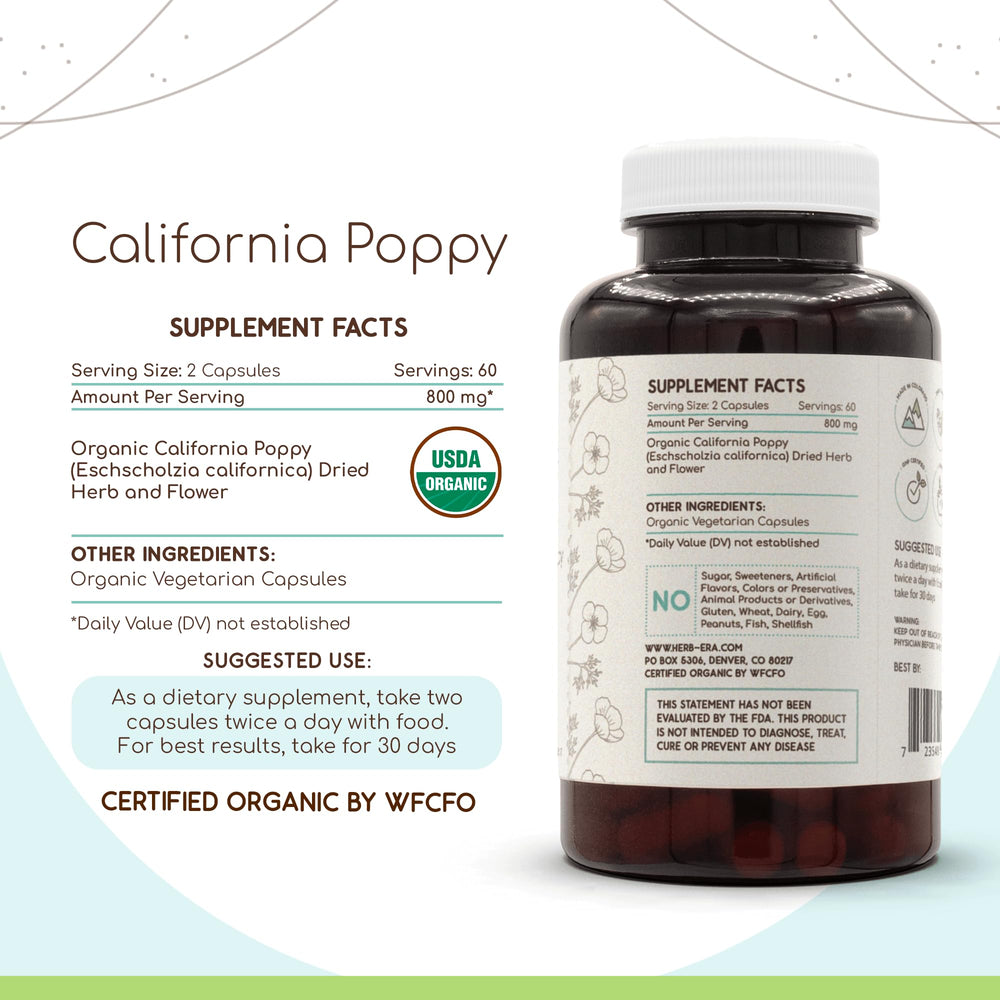 HerbEra California Poppy dried herb close-up shows natural ingredients
