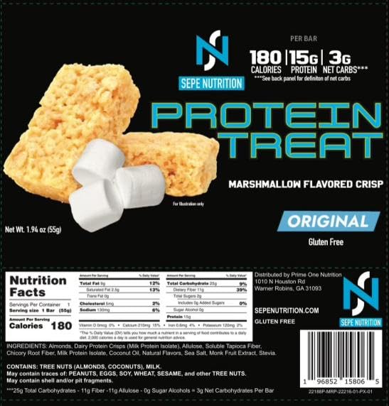 Sepe Nutrition Protein Treat allergen note warns about tree nuts and milk.