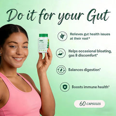 Close-up of Sequente GutCore bottle and label highlighting vegan, non-GMO formulation.