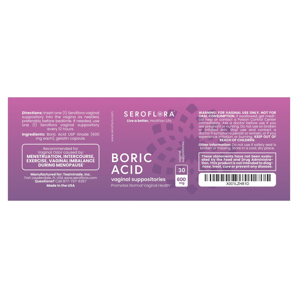 Seroflora boric acid capsules evoke a fresh, USA-made feminine care vibe.