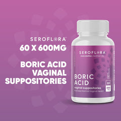 Seroflora boric acid capsules with USA production badge enhances trust.