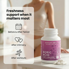 Seroflora boric acid vaginal suppositories individual capsules designed for daily freshness.