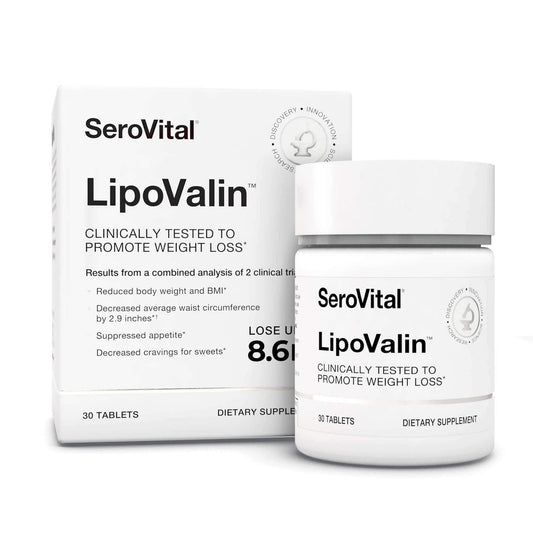 Serovital Lipovalin bottle on a clean surface, supporting appetite control for women.