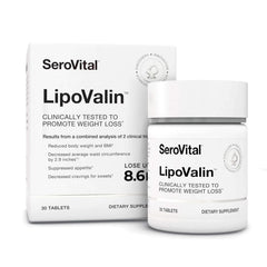 Serovital Lipovalin bottle on a clean surface, supporting appetite control for women.