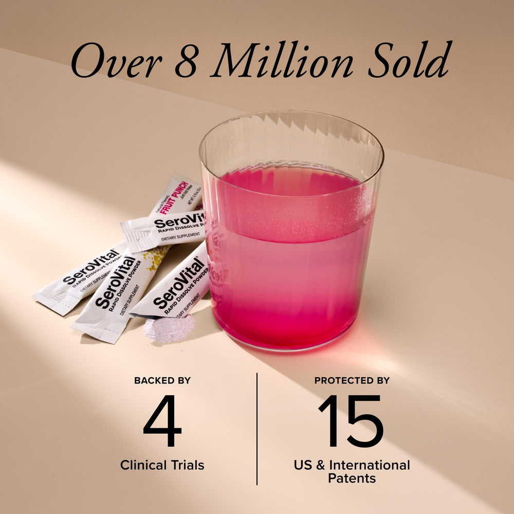 Serovital rapid dissolve powder dissolved in fruit punch for a tasty daily intake.