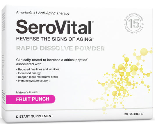 Serovital rapid dissolve powder with measuring spoon for precise daily dosing.