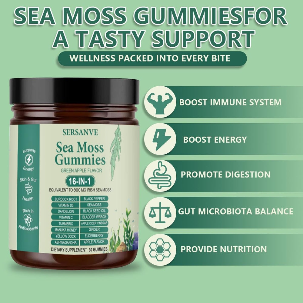 Close-up of SERSANVE Sea Moss Gummies texture showing color and shape