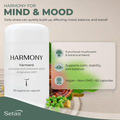 Setas Harmony organic vegan certification mark beside product.