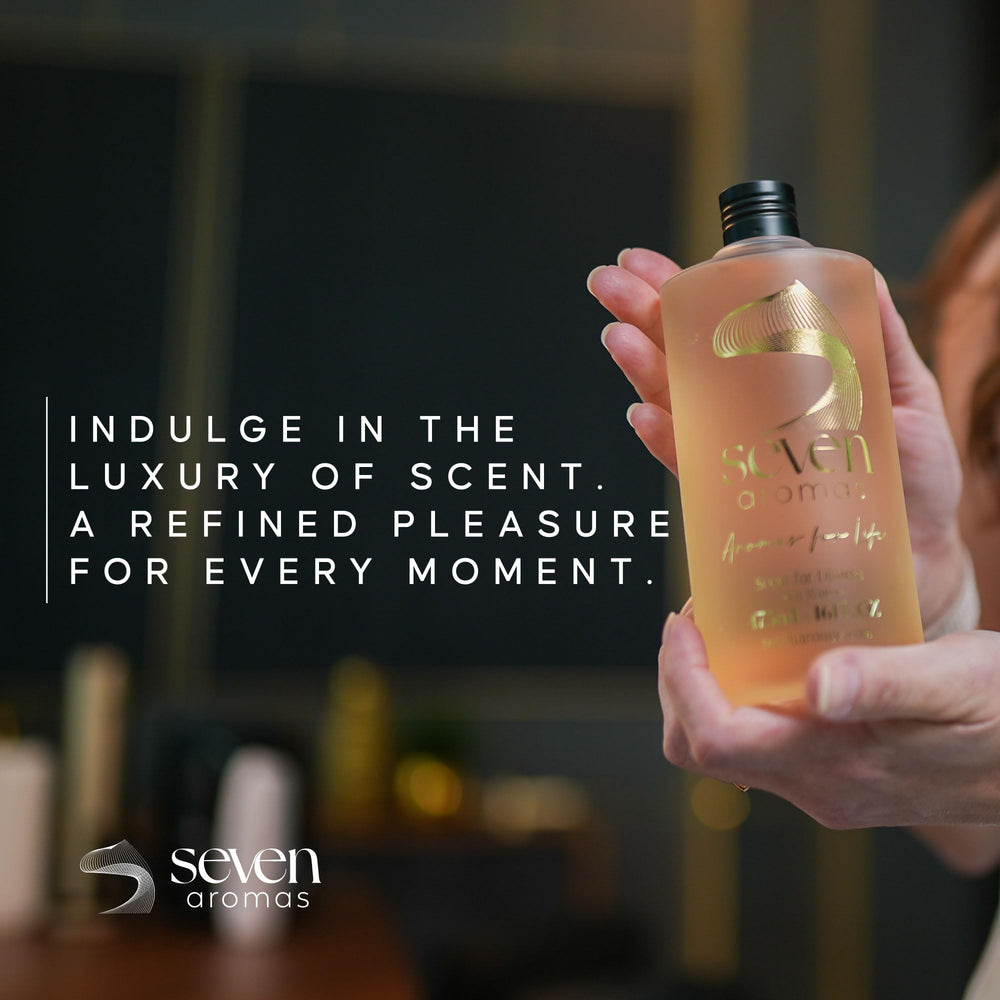 SevenAromas hotel oil displayed in spa setting for calming spaces.