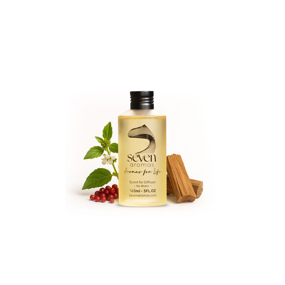 SevenAromas Santal Blanc bottle pour releases warm sandalwood aroma for calm spaces.
