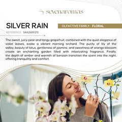 Seven Aromas silver rain packaging image conveys luxury and readiness for hotel settings.