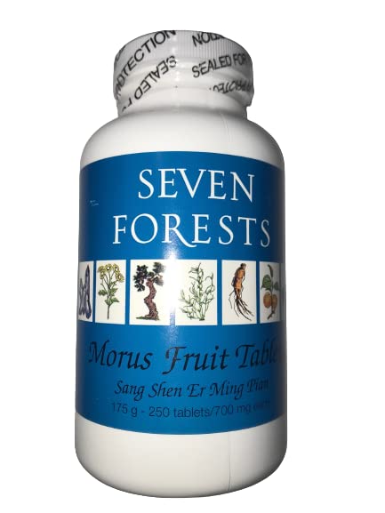 Seven Forests Morus Fruit Tablets bottle pour for easy daily use and balance.