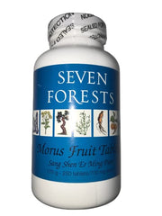 Seven Forests Morus Fruit Tablets bottle pour for easy daily use and balance.
