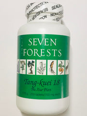Seven Forests Tang-kuei 18 bottle promotes daily blood nourishment potential.