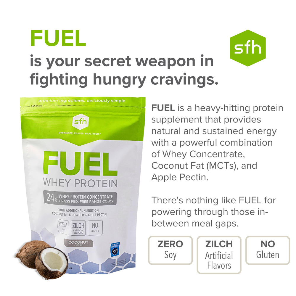 SFH Fuel coconut-flavored shake in a glass for quick fueling