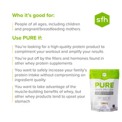 SFH Pure Whey Vanilla stirring spoon speeds quick protein prep.