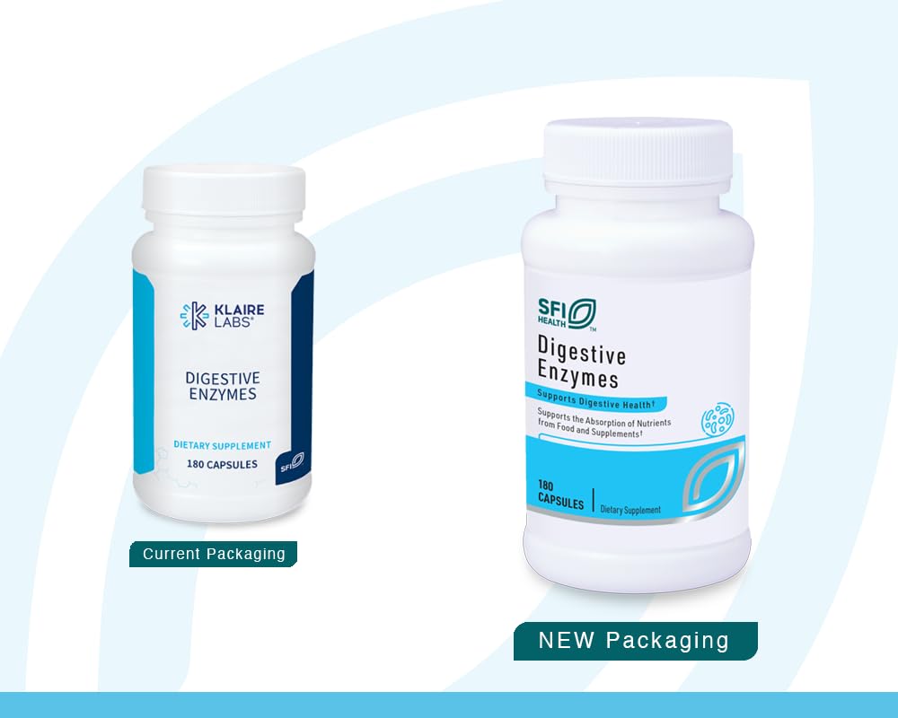 SFI Health Klaire Labs Digestive Enzymes capsules closeup aiding digestion after meals