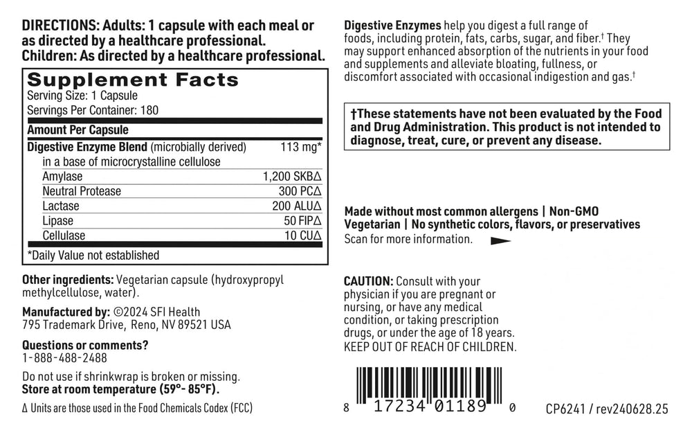 SFI Health Klaire Labs Digestive Enzymes packaging box for convenient use
