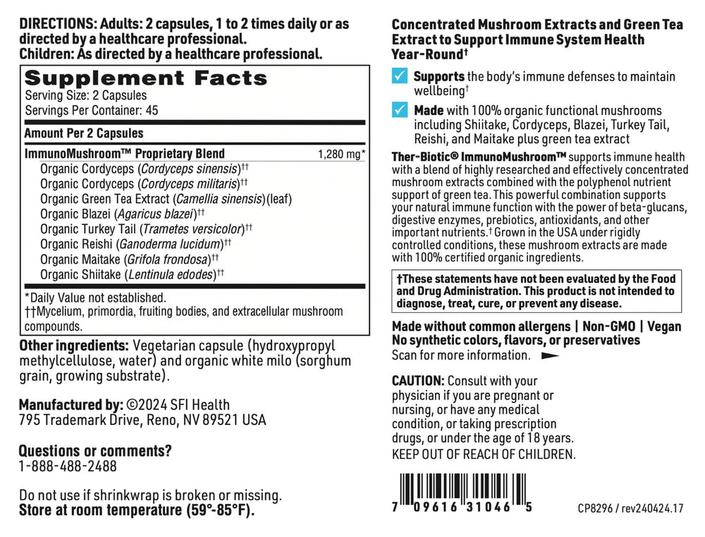 SFI Health Immunomax blend illustration highlighting immune-supporting mushrooms
