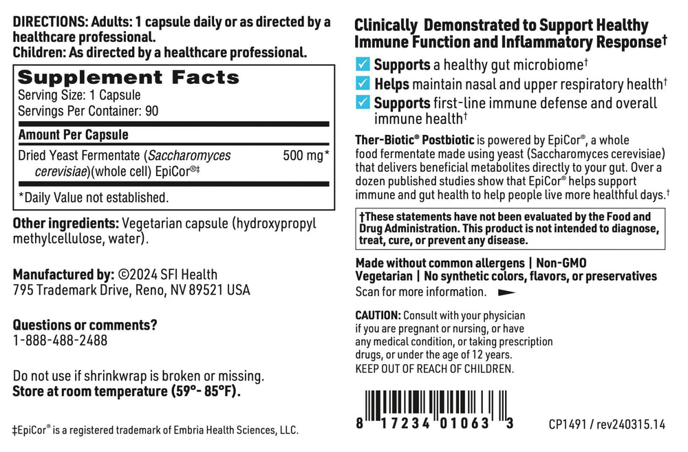Klaire Labs EpiCor allergen-free label communicates milk-free and gluten-free choice