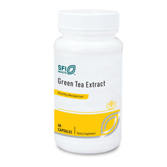 SFI Health Klaire Labs green tea extract bottle pour showing high polyphenol content.