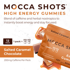 Close-up of SGC Mocca Shots gummy highlighting caffeine potency.