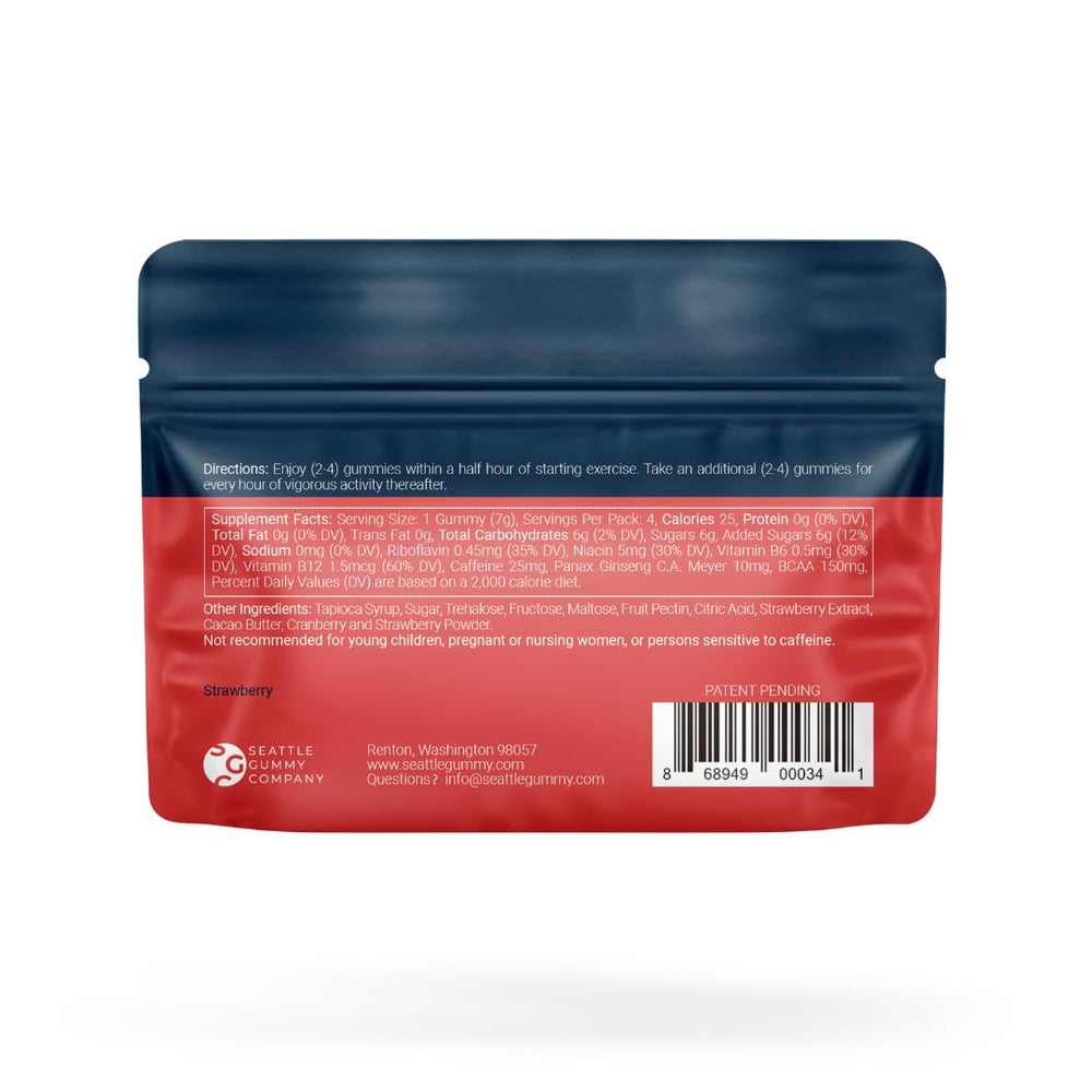 SGC Power Up gummies pack on gym floor for convenient pre-workout fueling