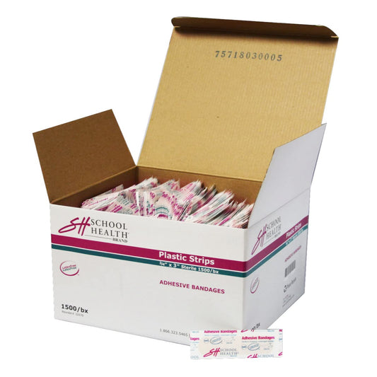 SH School Health bulk bandages, 1500-count, ideal for school first aid kits and wound care.