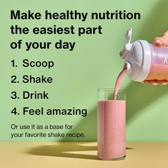 Shakeology vanilla protein bottle pour demonstrating easy mixing