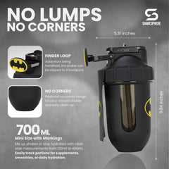 SHAKESPHERE Batman Edition leak-proof cap in use for gym on-the-go.