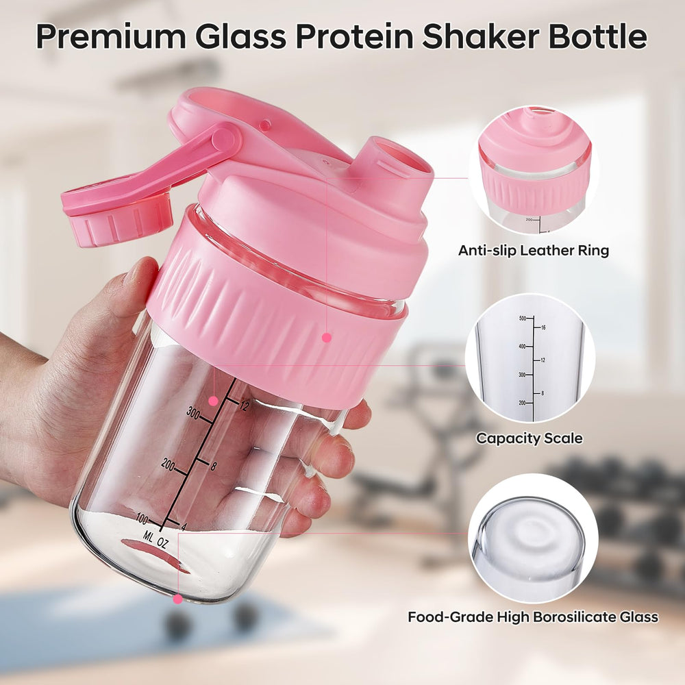 ShakeXpert ergonomic handle glass shaker offers secure grip during workouts
