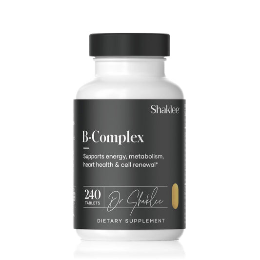 Shaklee B-Complex bottle front view highlighting energy-supporting vitamins
