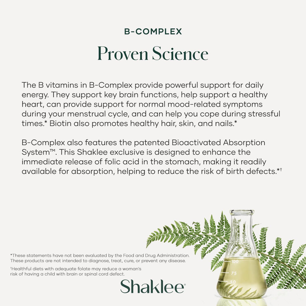 Shaklee B-Complex packaging highlights bottle and 240-tablet value