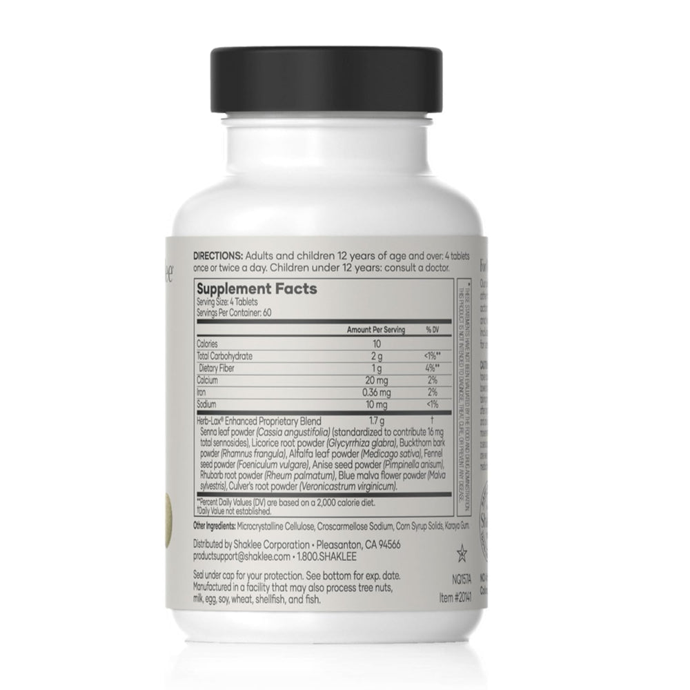 Shaklee Herb-Lax tablets close-up highlighting natural herbal blend