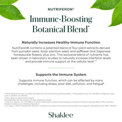 Shaklee NutriFeron bottle label with plant-based ingredients emphasis.