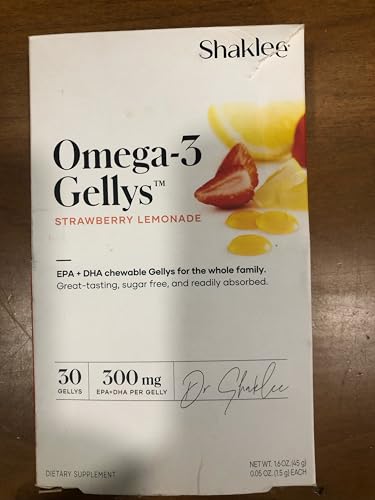 Shaklee Omega-3 Gellys gummies close-up showing strawberry lemonade flavor for easy daily intake