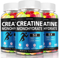 Shapeingirl Creatine Gummies bottle close-up, convenient daily boost for fitness sessions.
