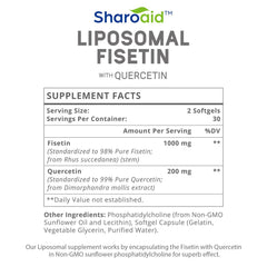 Sharoaid liposomal fisetin packaging box shows two-bottle value
